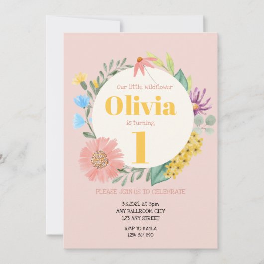 Waterverf Wilde bloem, eerste geboorte Kaart (Voorkant)