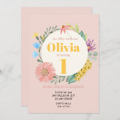 Waterverf Wilde bloem, eerste geboorte Kaart (Voorkant / Achterkant)