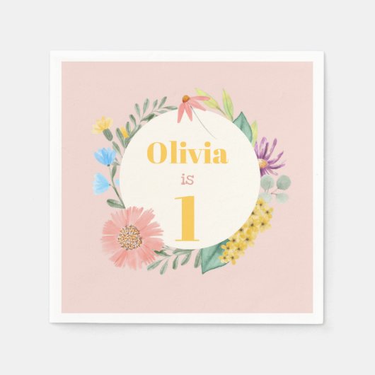 Waterverf Wilde bloem, eerste geboorte Servet (Voorkant)