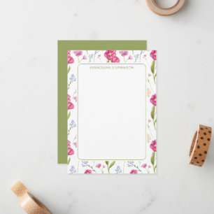 Waterverf Wilde Bloem Elegante Gepersonaliseerde B Notitiekaartje