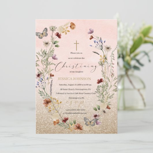 Waterverf wilde bloem en vlinder kaart (Staand voorkant)