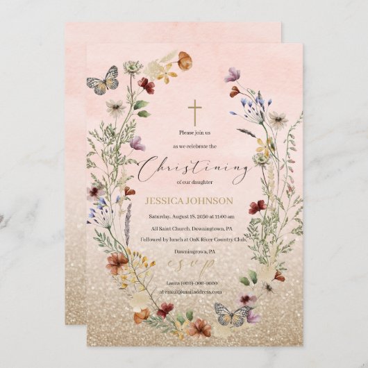 Waterverf wilde bloem en vlinder kaart (Voorkant / Achterkant)