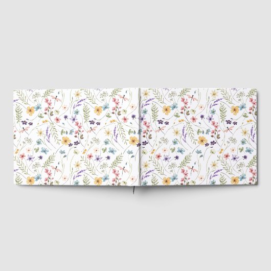 Waterverf Wilde Bloem en Vlinders Patroon  Gastenboek (Volledig)