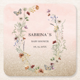 Waterverf Wilde bloem en vlindervlieger Pa baby sh Kartonnen Onderzetters