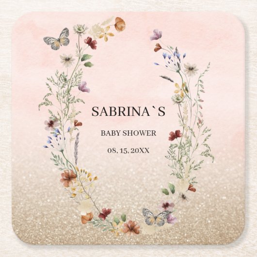 Waterverf Wilde bloem en vlindervlieger Pa baby sh Kartonnen Onderzetters (Voorkant)