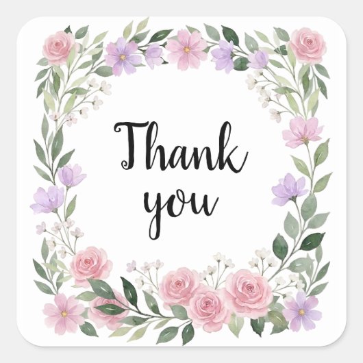 Waterverf Wilde Bloem Florale Bedankt Sticker (Voorkant)