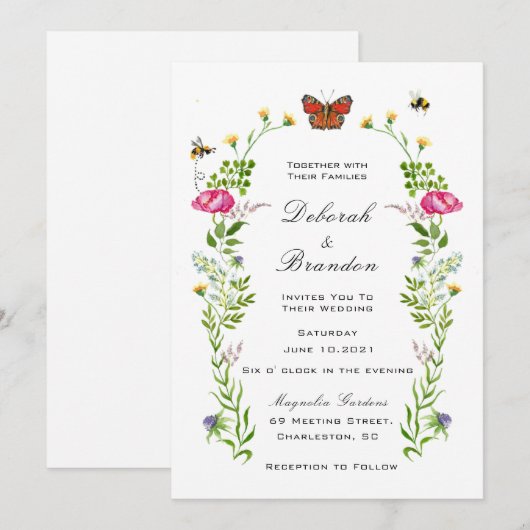 Waterverf wilde bloem Garden Weddenschap Aankondiging (Voorkant / Achterkant)