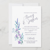 Waterverf Wilde Bloem Gedempte Lavendel Bruiloft Kaart (Voorkant)
