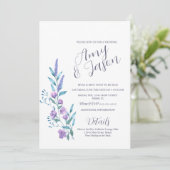 Waterverf Wilde Bloem Gedempte Lavendel Bruiloft Kaart (Staand voorkant)