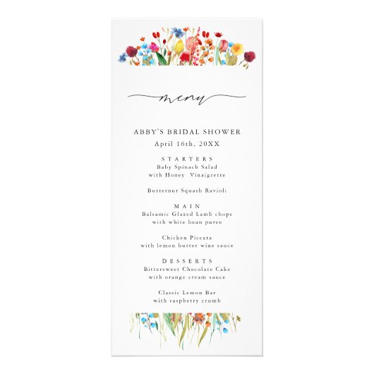 Waterverf Wilde bloem Gesplitst Lijst Alle menu-Ka Reclamekaart (Voorkant)