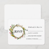 Waterverf Wilde Bloem Houten Krans Bruiloft RSVP Kaartje (Voorkant / Achterkant)