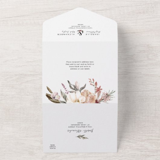 Waterverf Wilde Bloem Huwelijk All In One Uitnodiging (Buitenkant)