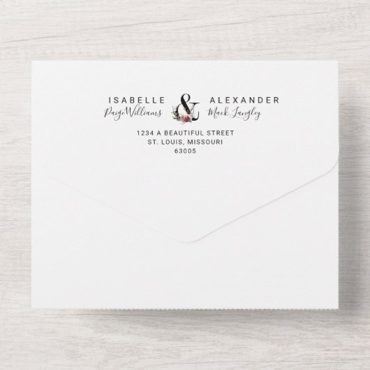 Waterverf Wilde Bloem Huwelijk All In One Uitnodiging (Achterkant)