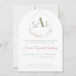 Waterverf Wilde Bloem Initialen Wapenschild Babyfe Kaart