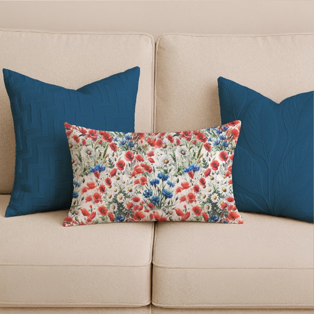 Waterverf Wilde Bloem Klaproos Madelief Kussen (Lumber Pillow)