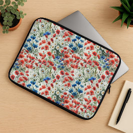 Waterverf Wilde Bloem Klaproos Madelief Laptop Hoe Sleeve