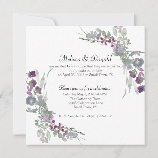 Waterverf Wilde Bloem Lavendel Bloem Just Married (Achterkant)