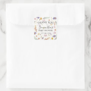 Waterverf Wilde Bloem Meisje Bloemen Baby Shower Vierkante Sticker