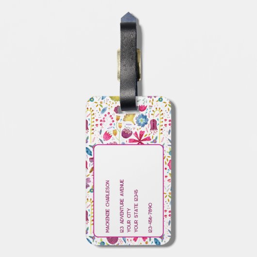 Waterverf Wilde bloem met grote monogram Aangepast Bagagelabel (Achterkant verticaal)