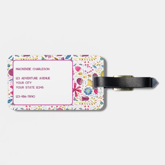 Waterverf Wilde bloem met grote monogram Aangepast Bagagelabel (Achterkant horizontaal)