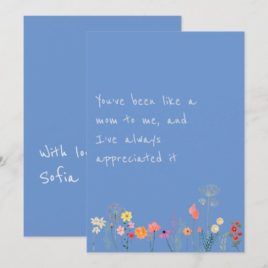 Waterverf wilde bloem moederdag blauwe kaart (Voorkant / Achterkant)