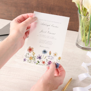 Waterverf Wilde Bloem Mooie Lente Tuin Bruiloft Vellum Uitnodigingen
