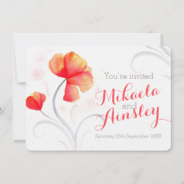 Waterverf wilde bloem oranje bruiloft uitnodigen kaart
