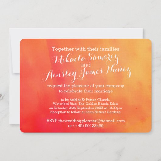 Waterverf wilde bloem oranje bruiloft uitnodigen kaart (Achterkant)