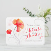 Waterverf wilde bloem oranje bruiloft uitnodigen kaart (Staand voorkant)