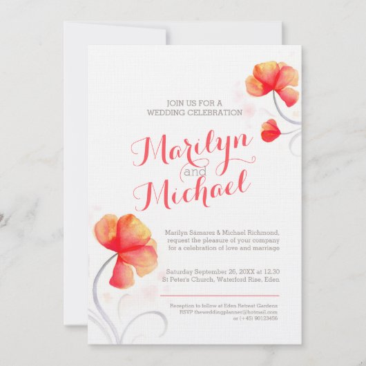 Waterverf wilde bloem oranje bruiloft uitnodigen kaart (Voorkant)