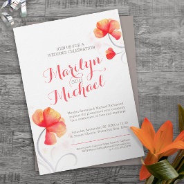Waterverf wilde bloem oranje bruiloft uitnodigen kaart
