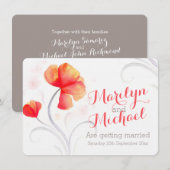 Waterverf wilde bloem oranje bruiloft uitnodigen kaart (Voorkant / Achterkant)