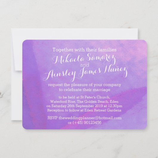 Waterverf wilde bloem paarse bruiloft uit te nodig kaart (Achterkant)