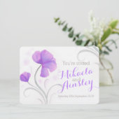 Waterverf wilde bloem paarse bruiloft uit te nodig kaart (Staand voorkant)