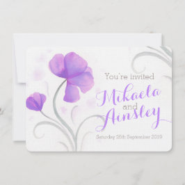 Waterverf wilde bloem paarse bruiloft uit te nodig kaart