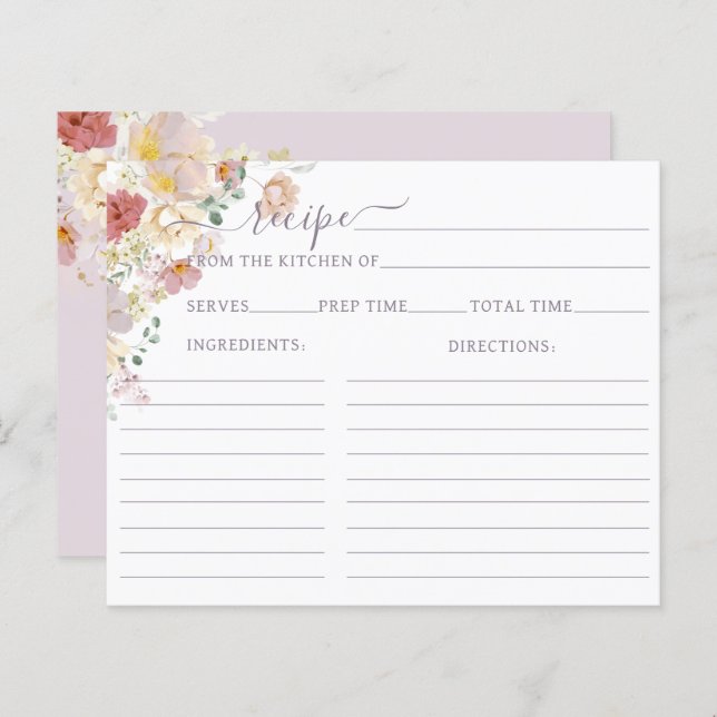 Waterverf Wilde bloem Paarse lentekorrecept (Voorkant / Achterkant)