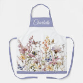 Waterverf Wilde Bloem Paarse Monogram Naam Schort (Voorkant)