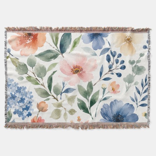 Waterverf Wilde Bloem Patroon Modern Botanisch Deken (Voorkant)