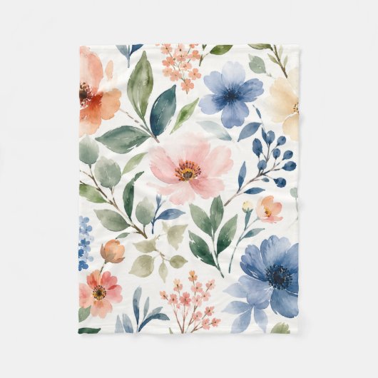 Waterverf Wilde Bloem Patroon Modern Botanisch Fleece Deken (Voorkant)