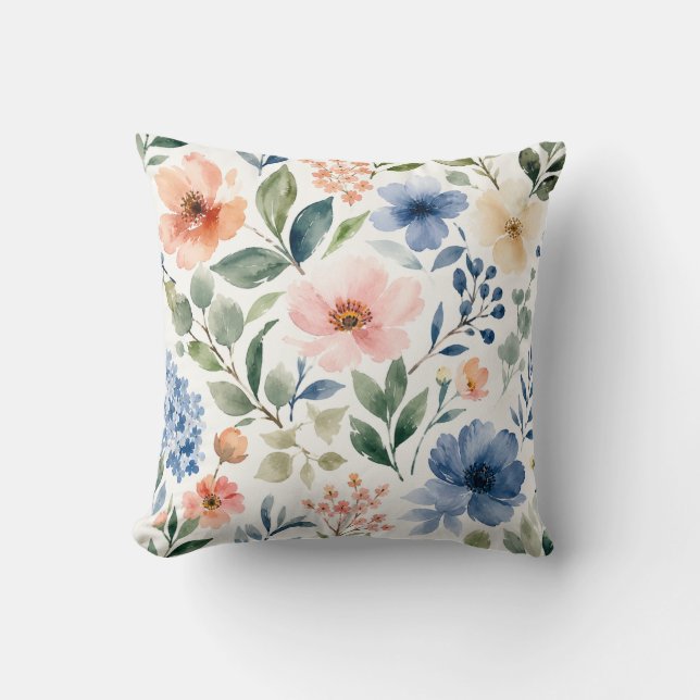 Waterverf Wilde Bloem Patroon Modern Botanisch Kussen (Voorkant)
