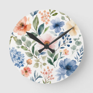 Waterverf Wilde Bloem Patroon Modern Botanisch Ronde Klok
