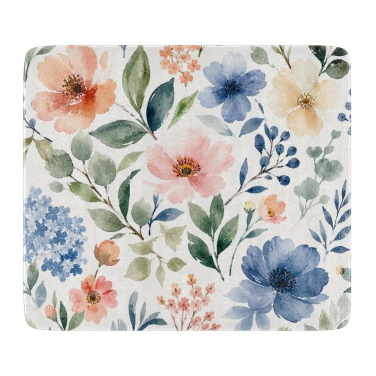 Waterverf Wilde Bloem Patroon Modern Botanisch Snijplank (Voorkant)