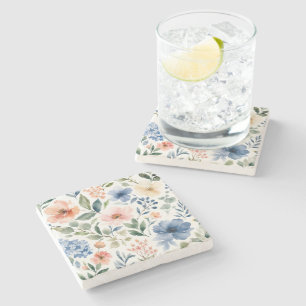 Waterverf Wilde Bloem Patroon Modern Botanisch Stenen Onderzetter