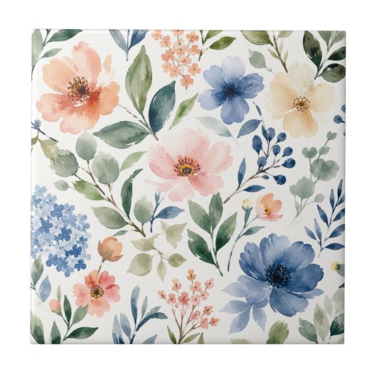 Waterverf Wilde Bloem Patroon Modern Botanisch Tegeltje (Voorkant)