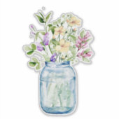 Waterverf Wilde Bloem Posy Bouquet Glass Jar Sticker (Voorkant)