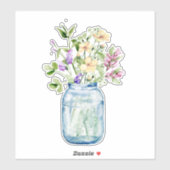 Waterverf Wilde Bloem Posy Bouquet Glass Jar Sticker (Vel)