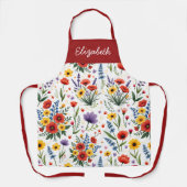 Waterverf Wilde Bloem Rood Geel Blauw Aangepaste N Schort (Voorkant)
