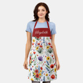 Waterverf Wilde Bloem Rood Geel Blauw Aangepaste N Schort (Gedragen)