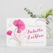 Waterverf wilde bloem rood roze grijs wit bruiloft kaart (Staand voorkant)