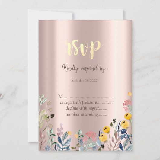 Waterverf Wilde bloem Roos Gold Kaart (Voorkant)